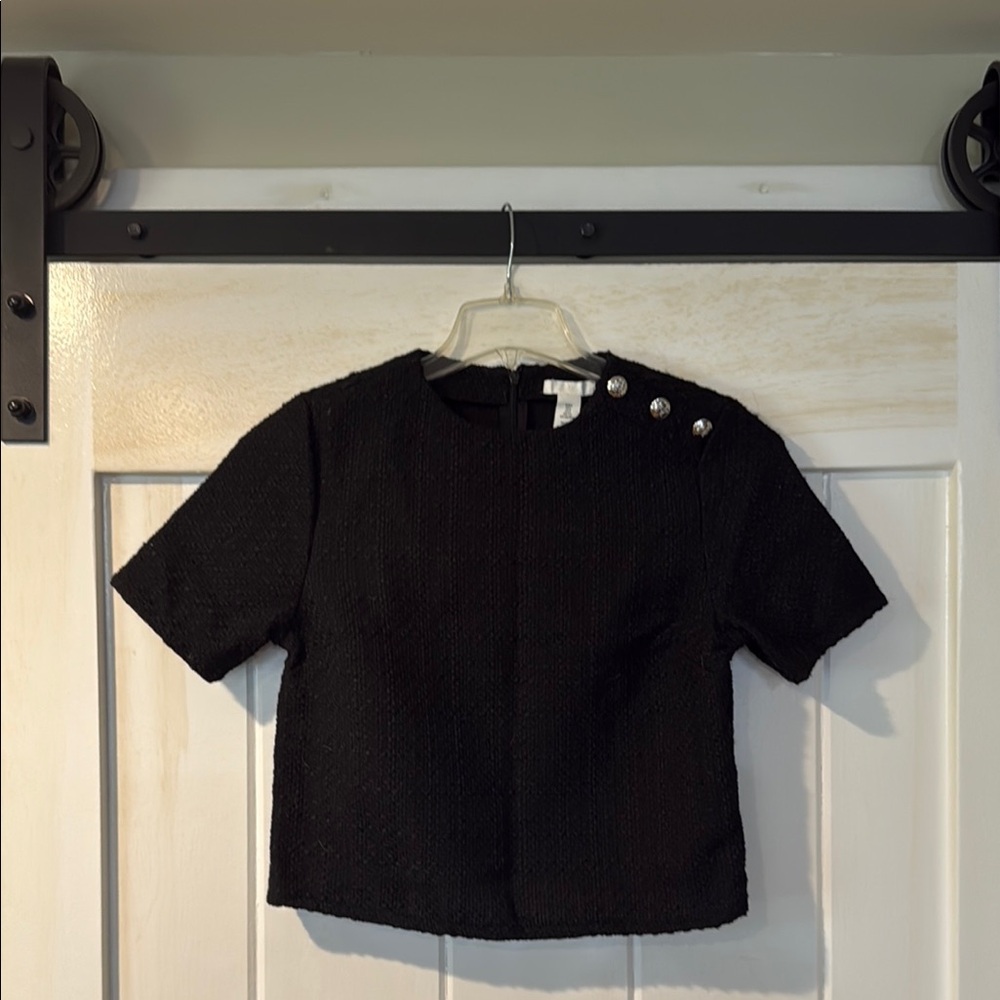 Black Cropped Top with Button Detail